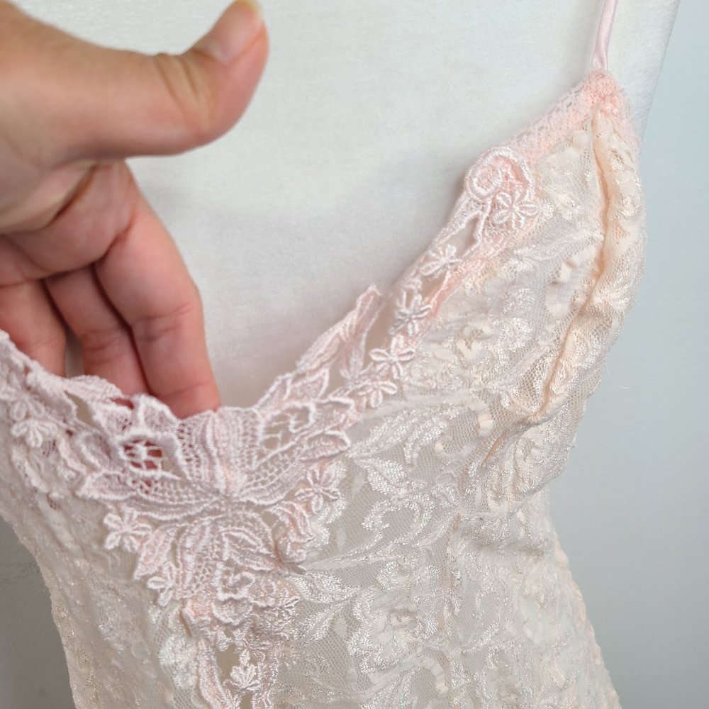 Vintage Cliche Blush Pink Lace Sheer Lace Camisole Lingerie Slip Dress - Picture 3 of 7
